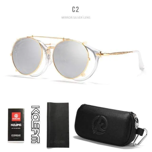 Retro Steampunk Runde Clip-On Sonnenbrille Herren Damen Doppelschicht Abnehmbare Linse Barock Geschnitzte Beine Brille UV400 Mit Box