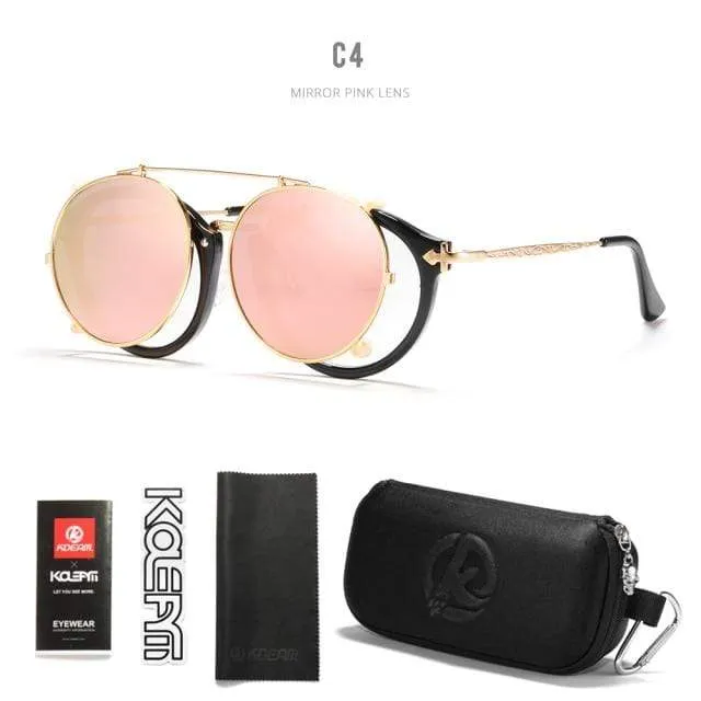 Retro Steampunk Runde Clip-On Sonnenbrille Herren Damen Doppelschicht Abnehmbare Linse Barock Geschnitzte Beine Brille UV400 Mit Box