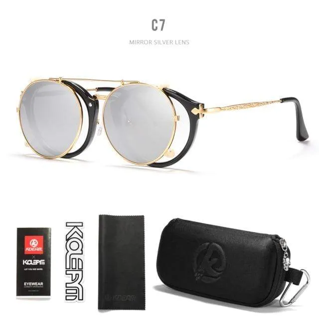 Retro Steampunk Runde Clip-On Sonnenbrille Herren Damen Doppelschicht Abnehmbare Linse Barock Geschnitzte Beine Brille UV400 Mit Box