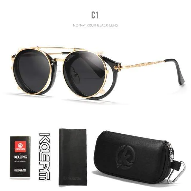 Retro Steampunk Runde Clip-On Sonnenbrille Herren Damen Doppelschicht Abnehmbare Linse Barock Geschnitzte Beine Brille UV400 Mit Box