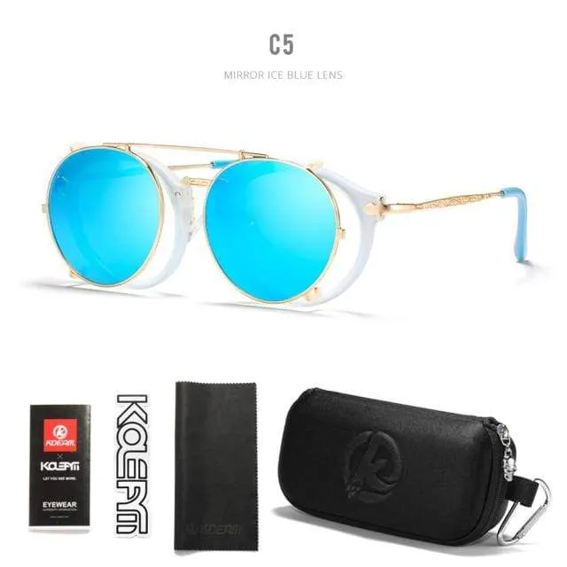 Retro Steampunk Runde Clip-On Sonnenbrille Herren Damen Doppelschicht Abnehmbare Linse Barock Geschnitzte Beine Brille UV400 Mit Box