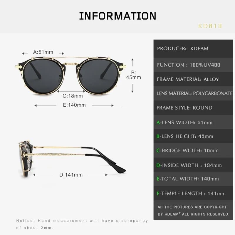Retro Steampunk Runde Clip-On Sonnenbrille Herren Damen Doppelschicht Abnehmbare Linse Barock Geschnitzte Beine Brille UV400 Mit Box