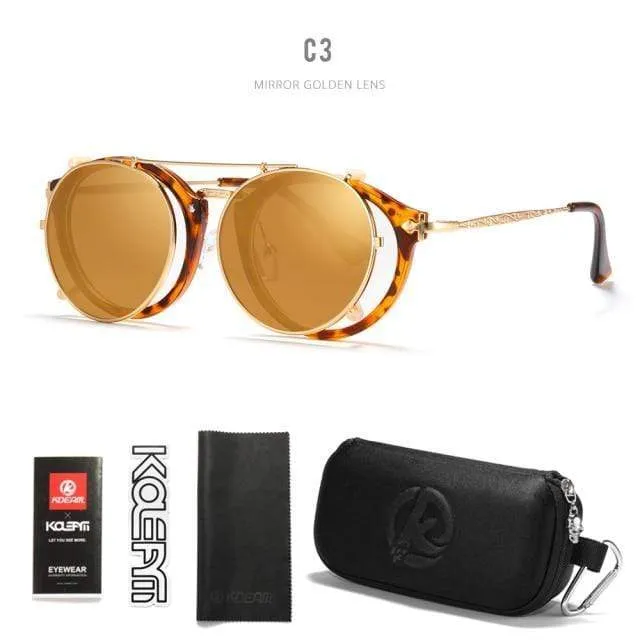 Retro Steampunk Runde Clip-On Sonnenbrille Herren Damen Doppelschicht Abnehmbare Linse Barock Geschnitzte Beine Brille UV400 Mit Box