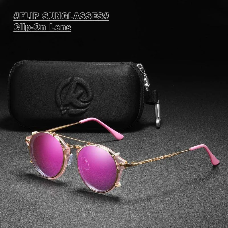 Retro Steampunk Runde Clip-On Sonnenbrille Herren Damen Doppelschicht Abnehmbare Linse Barock Geschnitzte Beine Brille UV400 Mit Box