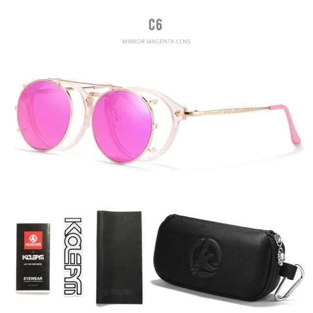 Retro Steampunk Runde Clip-On Sonnenbrille Herren Damen Doppelschicht Abnehmbare Linse Barock Geschnitzte Beine Brille UV400 Mit Box