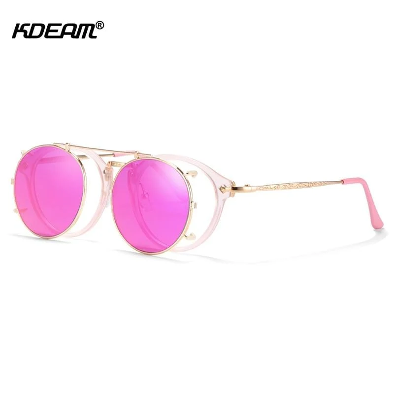 Retro Steampunk Runde Clip-On Sonnenbrille Herren Damen Doppelschicht Abnehmbare Linse Barock Geschnitzte Beine Brille UV400 Mit Box