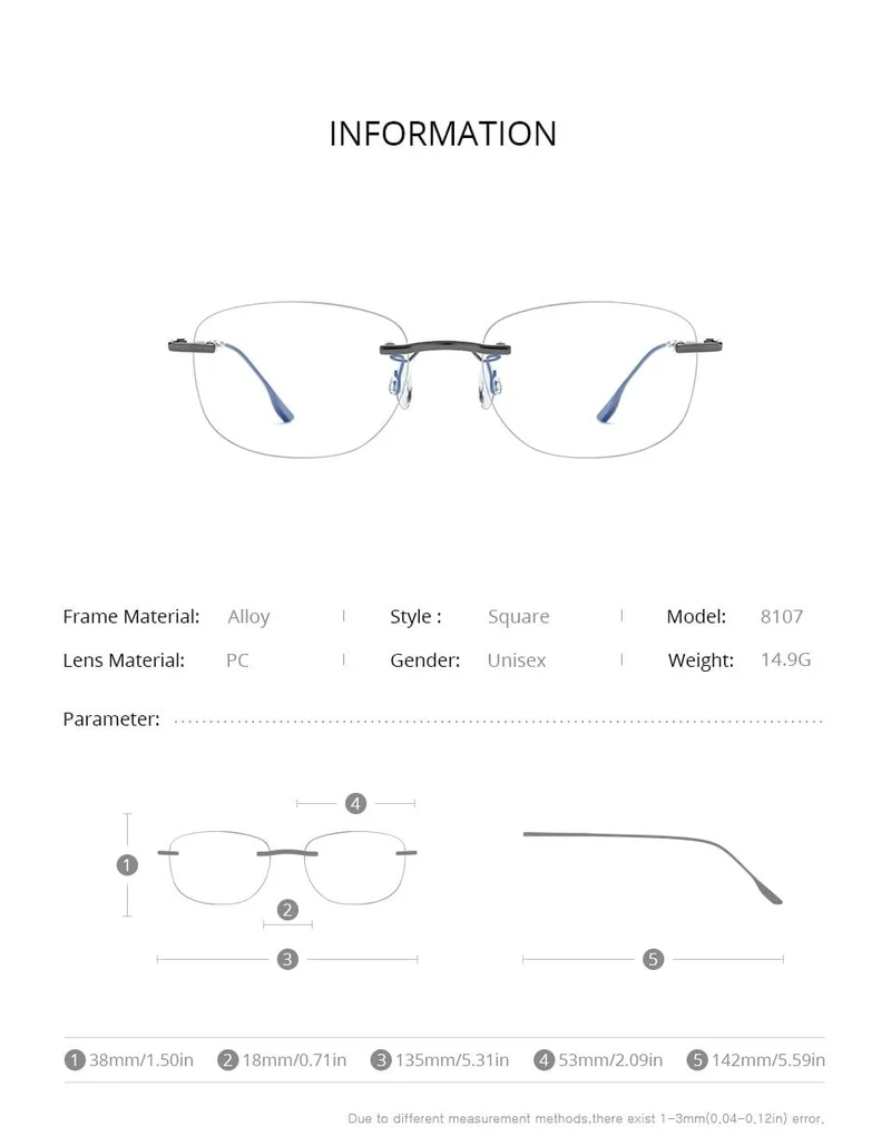 Titanlegierung Brillengestell Männer 2020 Neue Frauen Randlose verschreibungspflichtige quadratische Brille Myopie optische koreanische Brille 8107
