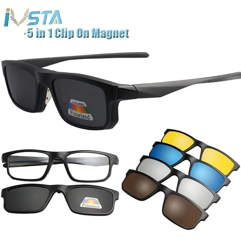 5 in 1 Clip On Sonnenbrille Männer Polarisierte Magnet Gläser Magnetische Clips Rezept Optische Rahmen Spektakel Frauen Lesen