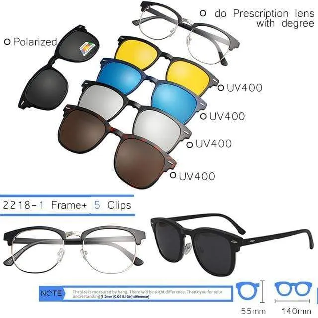 5 in 1 Clip On Sonnenbrille Männer Polarisierte Magnet Gläser Magnetische Clips Rezept Optische Rahmen Spektakel Frauen Lesen