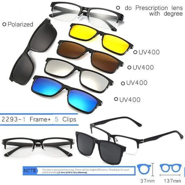 5 in 1 Clip On Sonnenbrille Männer Polarisierte Magnet Gläser Magnetische Clips Rezept Optische Rahmen Spektakel Frauen Lesen