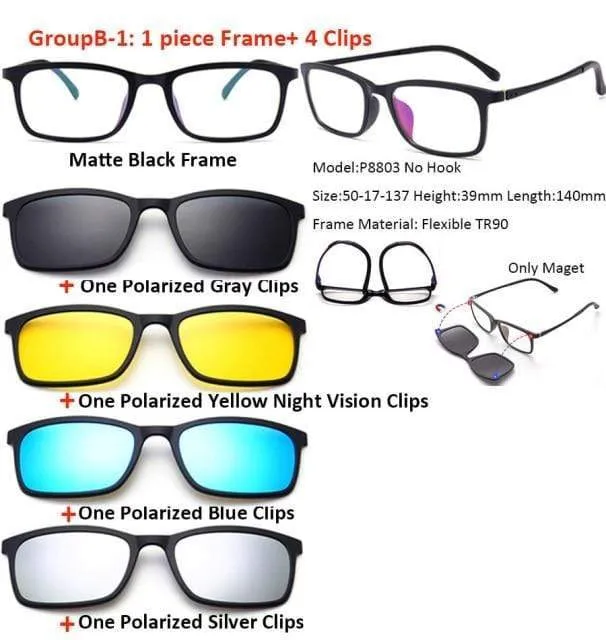 5 in 1 Clip On Sonnenbrille Männer Polarisierte Magnet Gläser Magnetische Clips Rezept Optische Rahmen Spektakel Frauen Lesen