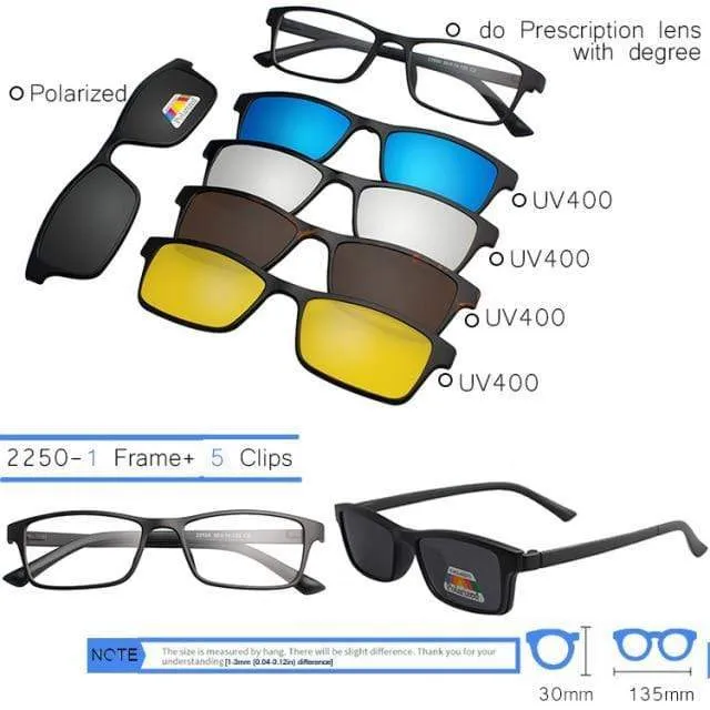 5 in 1 Clip On Sonnenbrille Männer Polarisierte Magnet Gläser Magnetische Clips Rezept Optische Rahmen Spektakel Frauen Lesen