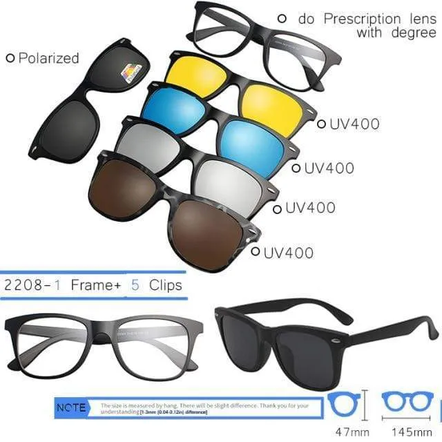 5 in 1 Clip On Sonnenbrille Männer Polarisierte Magnet Gläser Magnetische Clips Rezept Optische Rahmen Spektakel Frauen Lesen