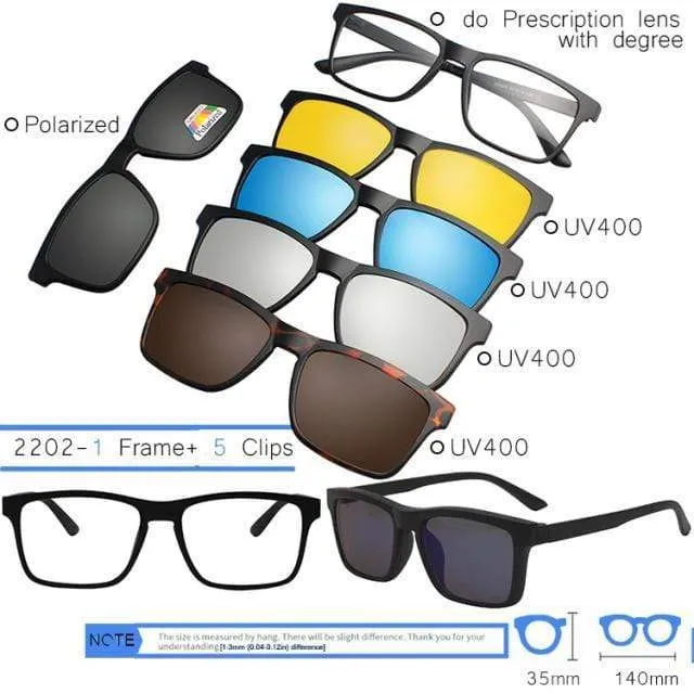 5 in 1 Clip On Sonnenbrille Männer Polarisierte Magnet Gläser Magnetische Clips Rezept Optische Rahmen Spektakel Frauen Lesen