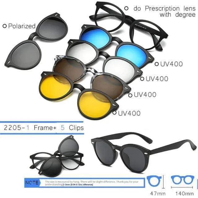 5 in 1 Clip On Sonnenbrille Männer Polarisierte Magnet Gläser Magnetische Clips Rezept Optische Rahmen Spektakel Frauen Lesen