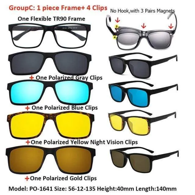 5 in 1 Clip On Sonnenbrille Männer Polarisierte Magnet Gläser Magnetische Clips Rezept Optische Rahmen Spektakel Frauen Lesen