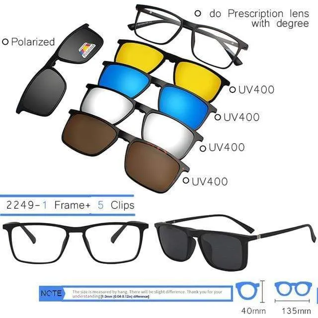 5 in 1 Clip On Sonnenbrille Männer Polarisierte Magnet Gläser Magnetische Clips Rezept Optische Rahmen Spektakel Frauen Lesen