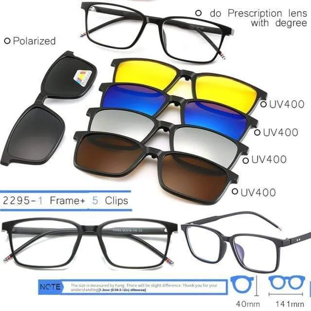 5 in 1 Clip On Sonnenbrille Männer Polarisierte Magnet Gläser Magnetische Clips Rezept Optische Rahmen Spektakel Frauen Lesen