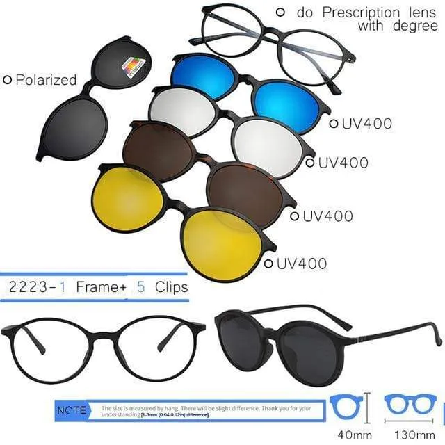 5 in 1 Clip On Sonnenbrille Männer Polarisierte Magnet Gläser Magnetische Clips Rezept Optische Rahmen Spektakel Frauen Lesen