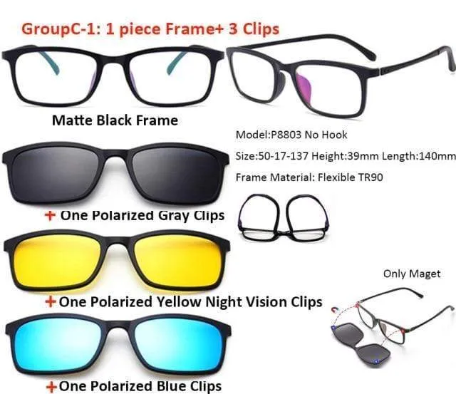 5 in 1 Clip On Sonnenbrille Männer Polarisierte Magnet Gläser Magnetische Clips Rezept Optische Rahmen Spektakel Frauen Lesen
