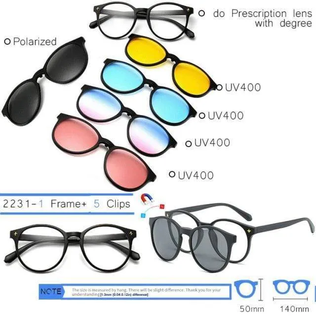 5 in 1 Clip On Sonnenbrille Männer Polarisierte Magnet Gläser Magnetische Clips Rezept Optische Rahmen Spektakel Frauen Lesen