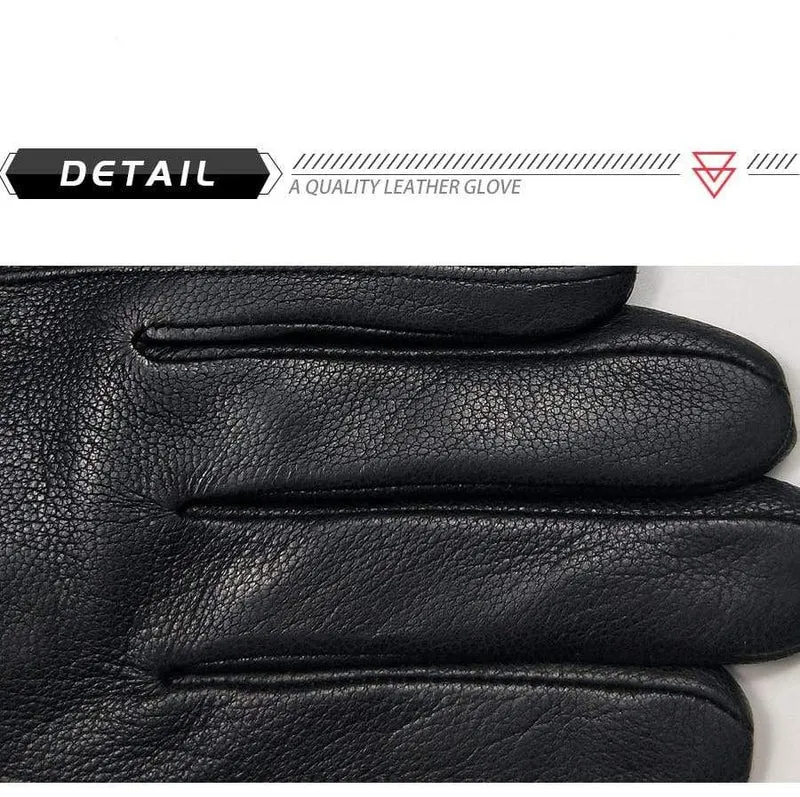Winterhandschuhe aus Leder für Herren, warm, weich, schwarzes Wildleder, plissiertes Design, für den Außenbereich, Autofahrhandschuhe, Fäustlinge, Wollfutter
