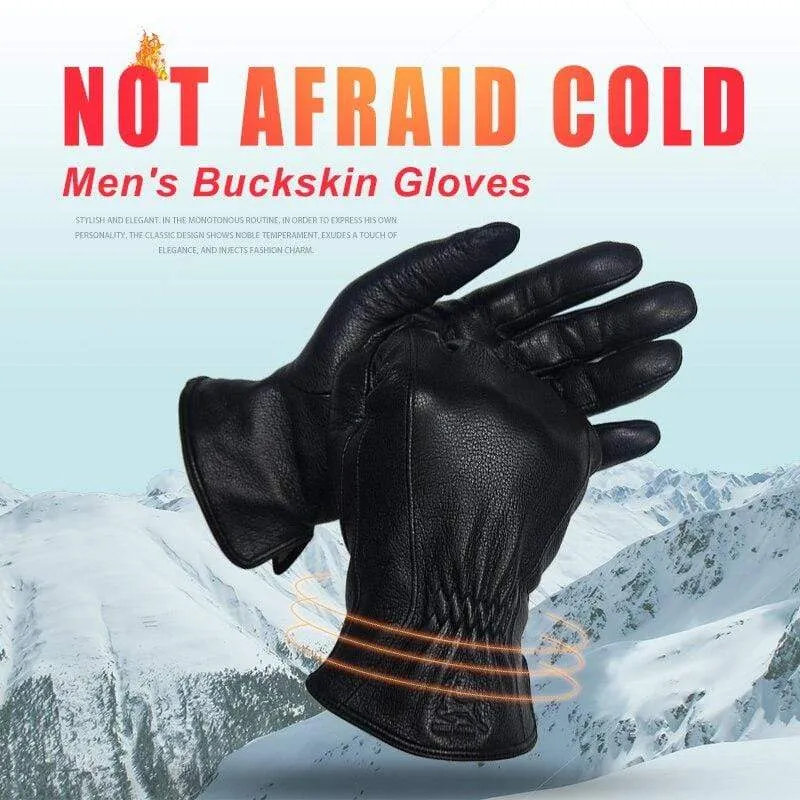 Winterhandschuhe aus Leder für Herren, warm, weich, schwarzes Wildleder, plissiertes Design, für den Außenbereich, Autofahrhandschuhe, Fäustlinge, Wollfutter