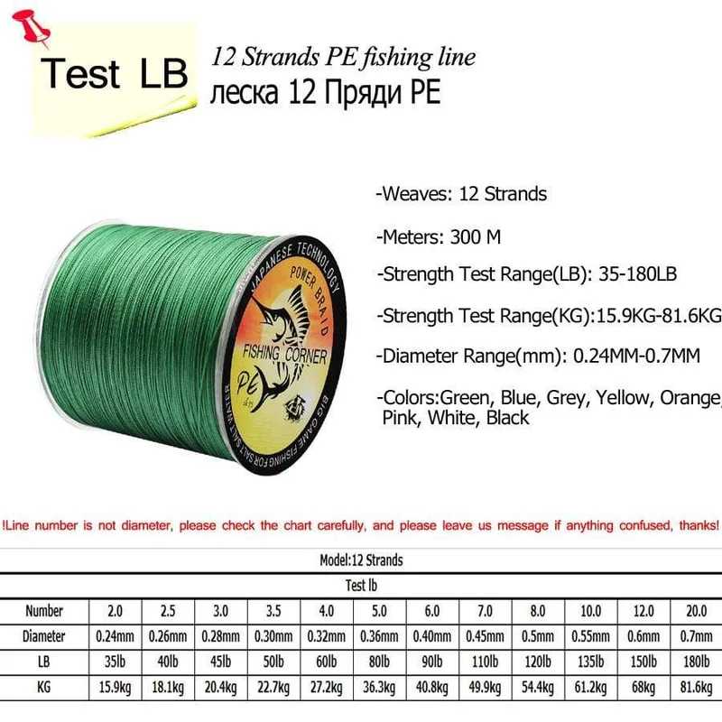 12 Stränge, geflochtene Angelschnur, 300 m PE-Draht, 35 lb-180 lb, Multifilament-Angelschnur, 8 Farben zur Auswahl