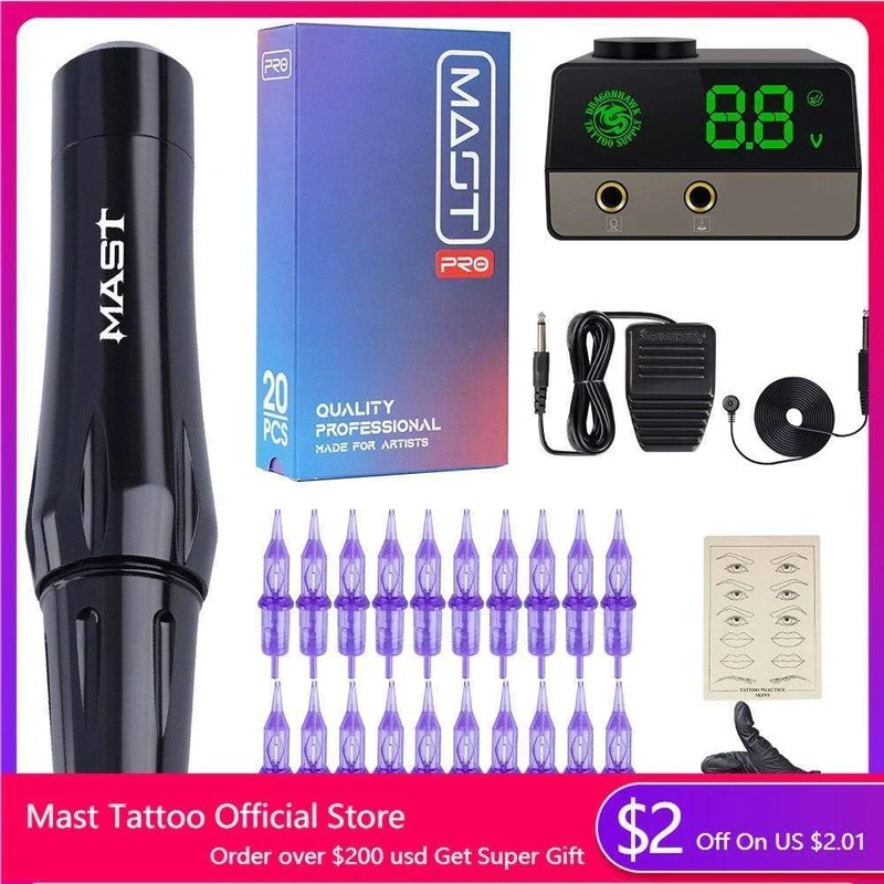 Mast Permanent Make-up Kit Rotary kompatibel alle Standard-Patronen Augenbrauen Lippen Tattoo Maschinengewehr leise