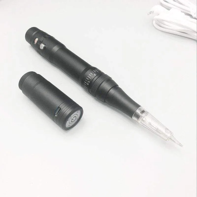 Schwarzes Microblading-Geräte-Kit, professioneller rotierender Tattoo-PMU-Stift, kabellose Permanent-Make-up-Maschine für Patronen