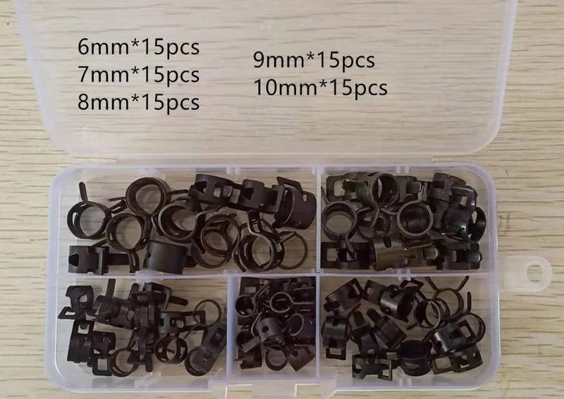 75 Teile/satz 6-10mm Q673B Vakuum Frühling Kraftstoff Clip Öl Wasser Schlauch Rohr Rohr Klemme Schwarz Sortiment Kit
