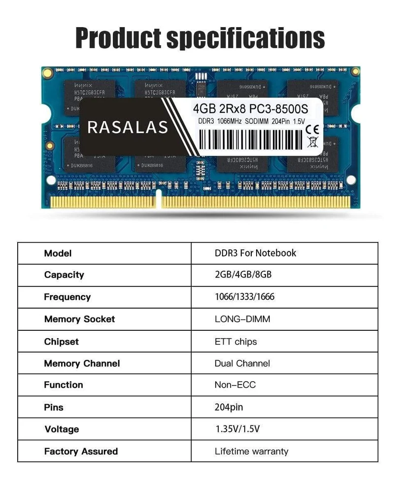 4 GB 8G Betriebsname DDR3 1066 MHz SO-DIMM Notebook-RAM 1.5 V 204Pin Laptop voll kompatibler Speicher Sodimm Blau