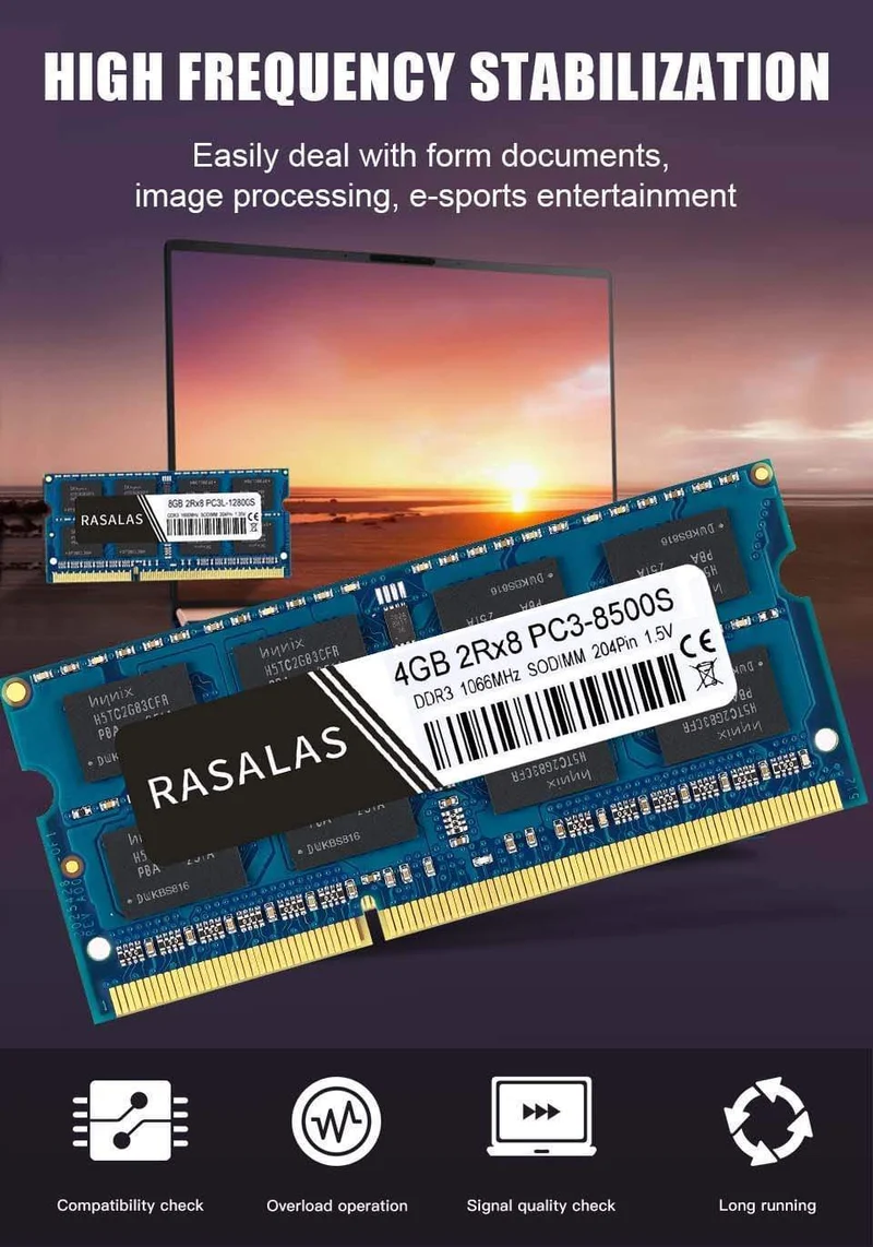 4 GB 8G Betriebsname DDR3 1066 MHz SO-DIMM Notebook-RAM 1.5 V 204Pin Laptop voll kompatibler Speicher Sodimm Blau