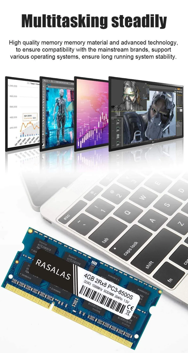 4 GB 8G Betriebsname DDR3 1066 MHz SO-DIMM Notebook-RAM 1.5 V 204Pin Laptop voll kompatibler Speicher Sodimm Blau