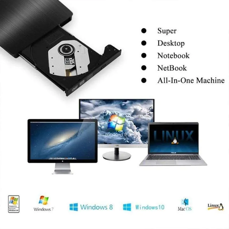 USB 3.0 DVD-RW Externes optisches Laufwerk Slim CD ROM Disk Reader DVD RW Brenner CD-Brenner für Desktop PC Laptop Tablet DVD Player