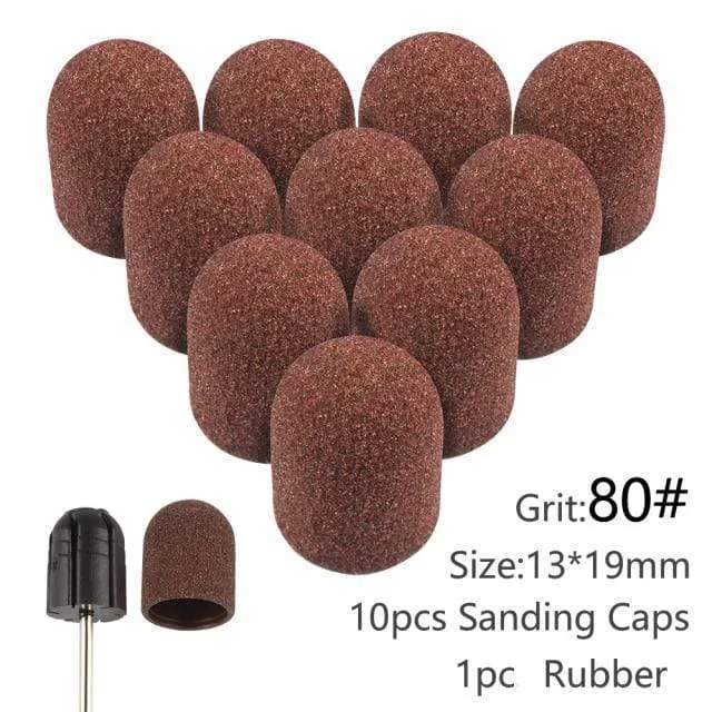 10 Stück Nagel-Schleifkappen mit Gummi-Gel-Nagellack-Entferner, Nagelbohrer, Mühle, Schleifsandkappe, Pediküre-Werkzeug für Maniküre-Maschine