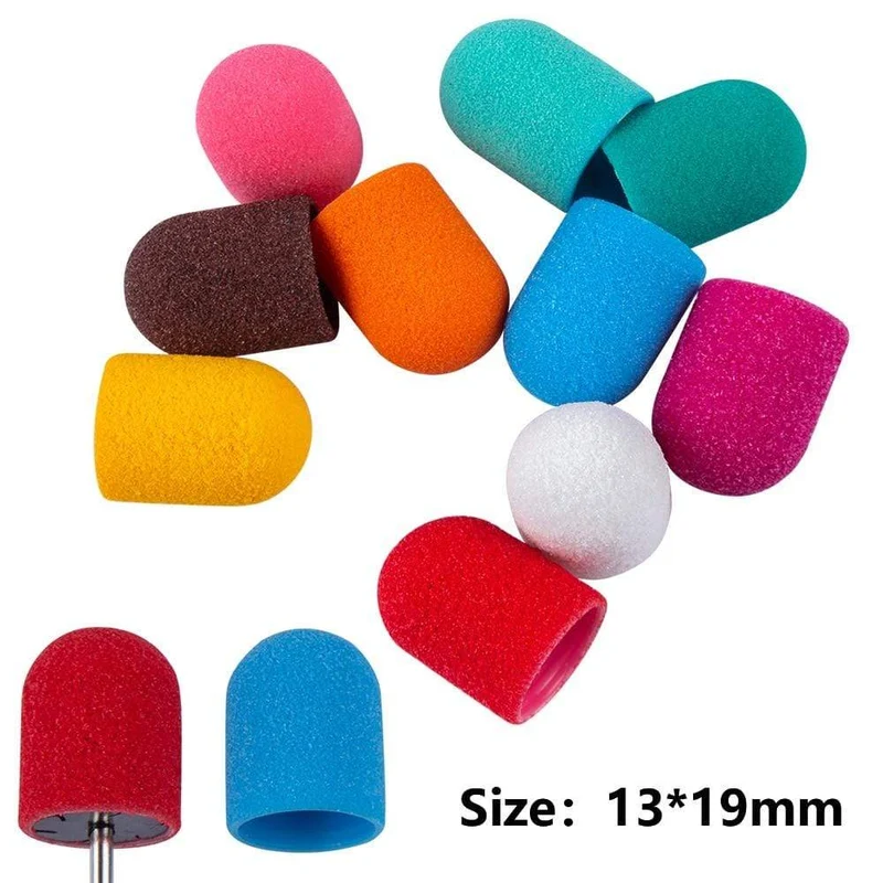 10 Stück Nagel-Schleifkappen mit Gummi-Gel-Nagellack-Entferner, Nagelbohrer, Mühle, Schleifsandkappe, Pediküre-Werkzeug für Maniküre-Maschine