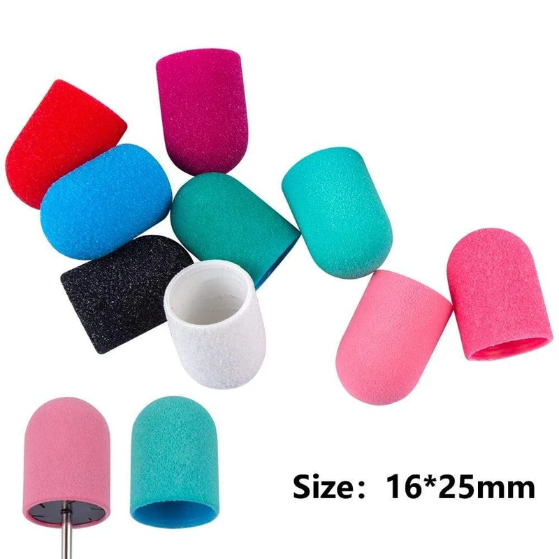 10 Stück Nagel-Schleifkappen mit Gummi-Gel-Nagellack-Entferner, Nagelbohrer, Mühle, Schleifsandkappe, Pediküre-Werkzeug für Maniküre-Maschine