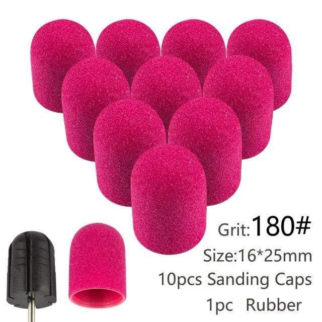 10 Stück Nagel-Schleifkappen mit Gummi-Gel-Nagellack-Entferner, Nagelbohrer, Mühle, Schleifsandkappe, Pediküre-Werkzeug für Maniküre-Maschine
