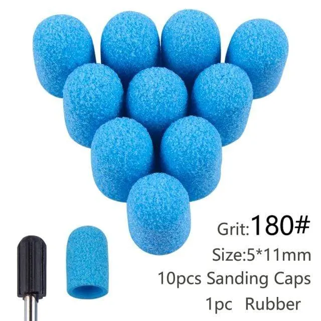 10 Stück Nagel-Schleifkappen mit Gummi-Gel-Nagellack-Entferner, Nagelbohrer, Mühle, Schleifsandkappe, Pediküre-Werkzeug für Maniküre-Maschine