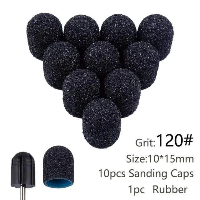 10 Stück Nagel-Schleifkappen mit Gummi-Gel-Nagellack-Entferner, Nagelbohrer, Mühle, Schleifsandkappe, Pediküre-Werkzeug für Maniküre-Maschine