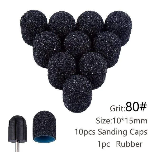 10 Stück Nagel-Schleifkappen mit Gummi-Gel-Nagellack-Entferner, Nagelbohrer, Mühle, Schleifsandkappe, Pediküre-Werkzeug für Maniküre-Maschine
