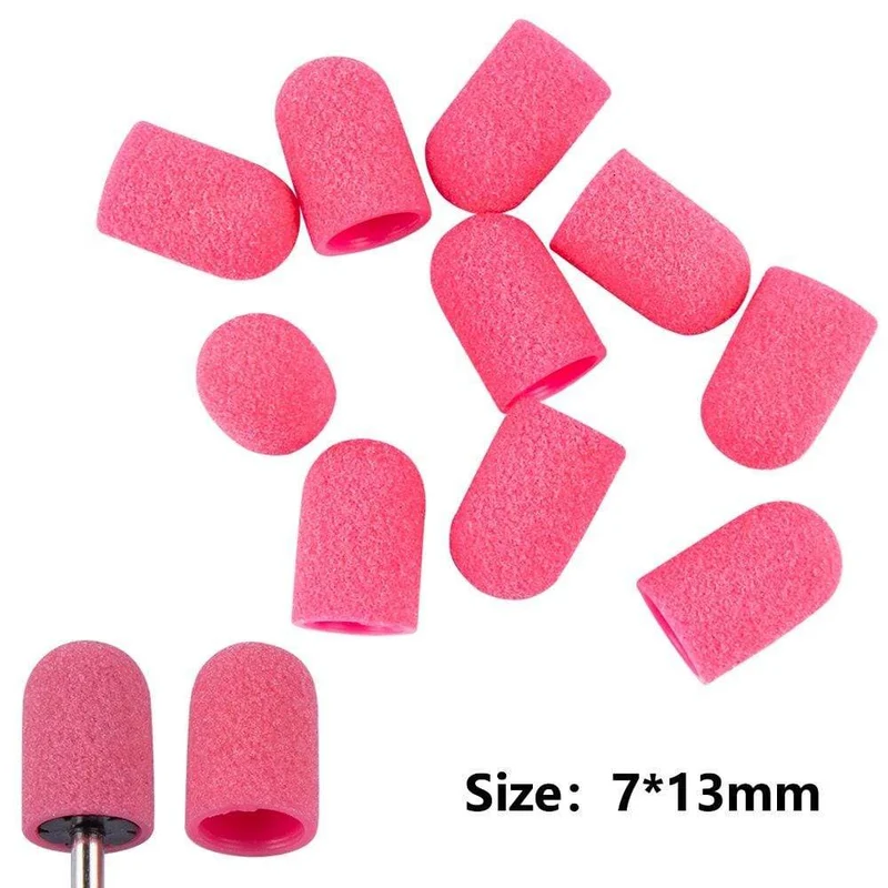 10 Stück Nagel-Schleifkappen mit Gummi-Gel-Nagellack-Entferner, Nagelbohrer, Mühle, Schleifsandkappe, Pediküre-Werkzeug für Maniküre-Maschine