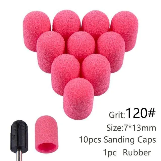 10 Stück Nagel-Schleifkappen mit Gummi-Gel-Nagellack-Entferner, Nagelbohrer, Mühle, Schleifsandkappe, Pediküre-Werkzeug für Maniküre-Maschine