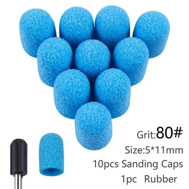 10 Stück Nagel-Schleifkappen mit Gummi-Gel-Nagellack-Entferner, Nagelbohrer, Mühle, Schleifsandkappe, Pediküre-Werkzeug für Maniküre-Maschine