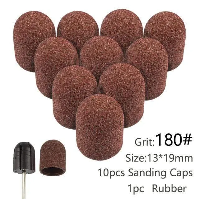 10 Stück Nagel-Schleifkappen mit Gummi-Gel-Nagellack-Entferner, Nagelbohrer, Mühle, Schleifsandkappe, Pediküre-Werkzeug für Maniküre-Maschine