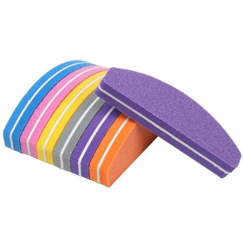 50 Stücke Mini Nagelfeilen Schwamm mehrfarbig Nagelpuffer 100/180 Halbmond Schleifpapier Polierer Maniküre Glitter Salon Nail art Werkzeuge