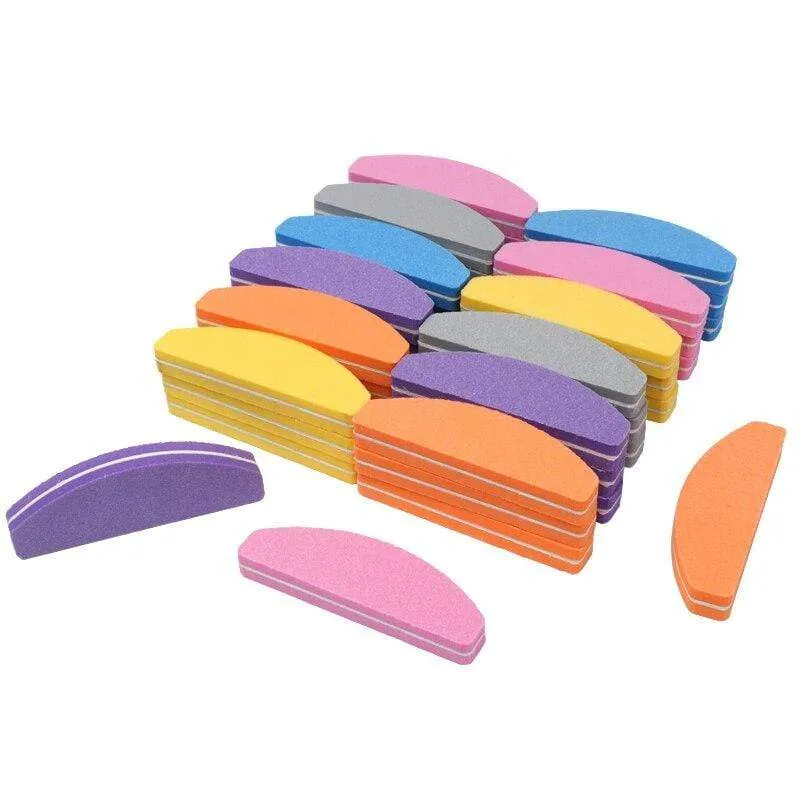 50 Stücke Mini Nagelfeilen Schwamm mehrfarbig Nagelpuffer 100/180 Halbmond Schleifpapier Polierer Maniküre Glitter Salon Nail art Werkzeuge