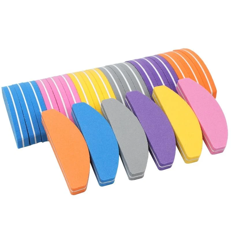 50 Stücke Mini Nagelfeilen Schwamm mehrfarbig Nagelpuffer 100/180 Halbmond Schleifpapier Polierer Maniküre Glitter Salon Nail art Werkzeuge