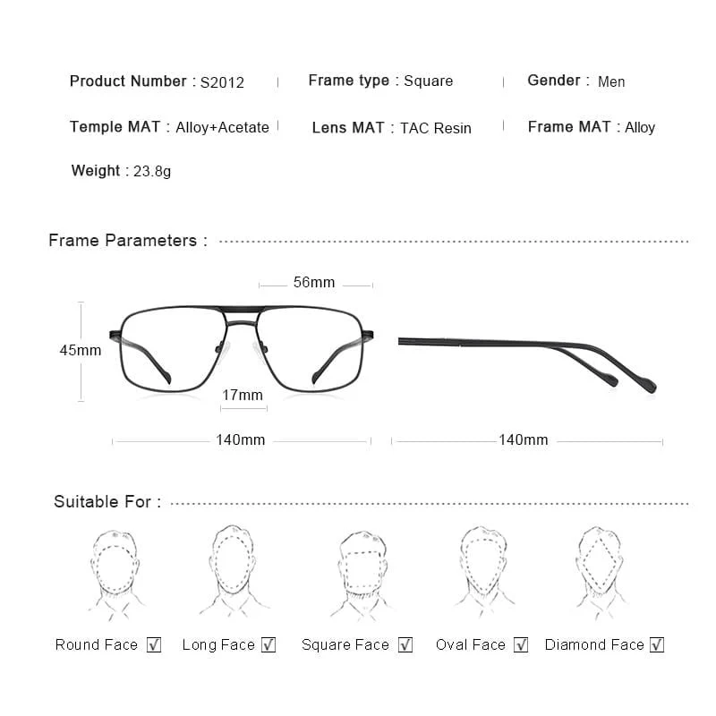 Männer Klassische Quadratische Gläser Optik Rahmen Luxus Doppel Brücke Brillen Rahmen Optische Brillen S2012
